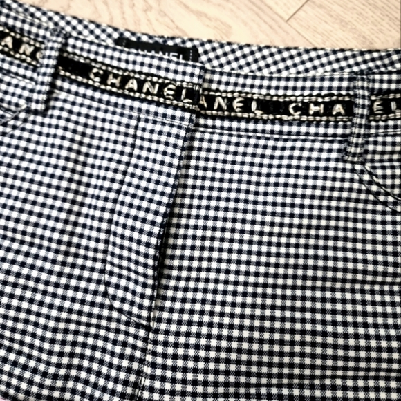 Authentic Chanel boutique logo waistband skinny gingham trousers - Picture 2 of 8